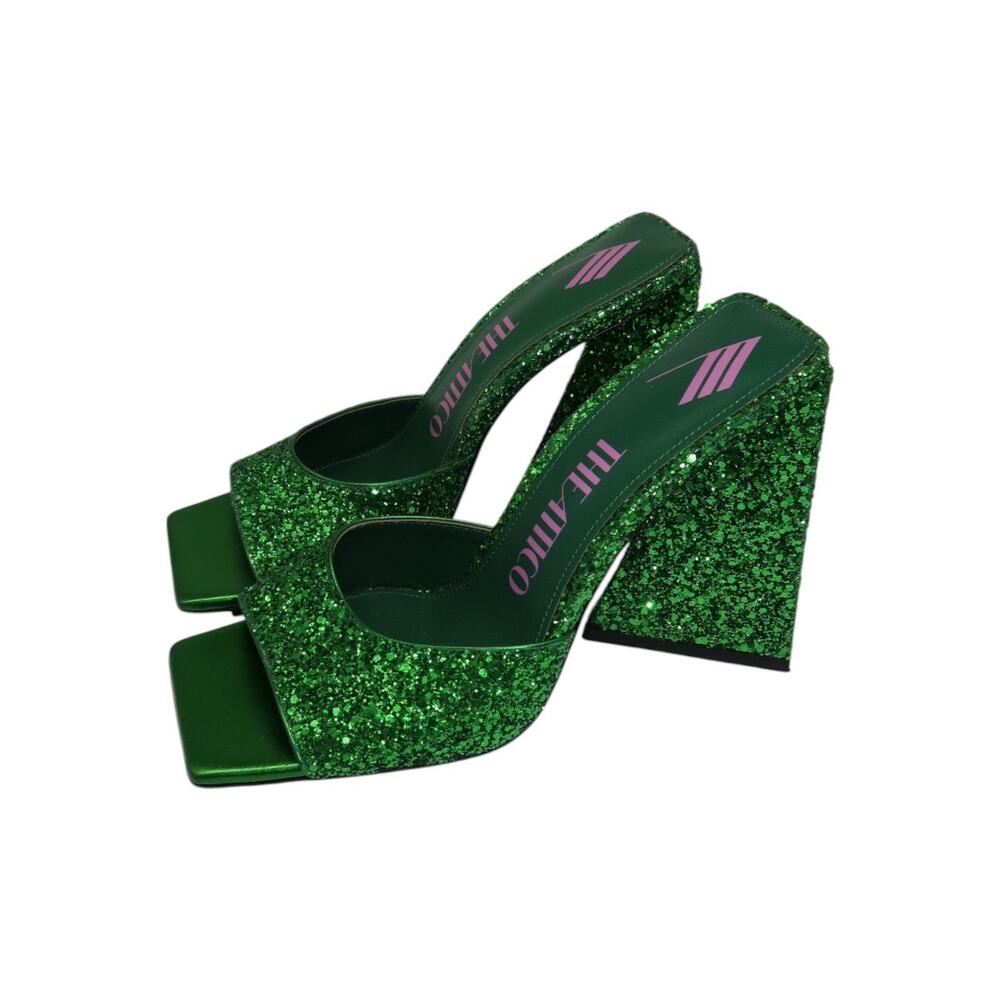 The Attico Green Devon 115 Square Toe Slide Sandals Green Women's Size 37.5